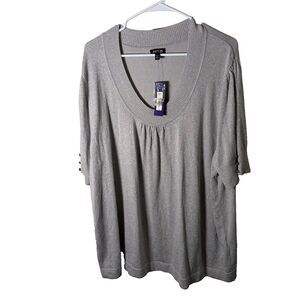 Apt 9 Sweater Women's 3X Gray Metallic Knit Scoop Neck Ribbed Short Sleeve